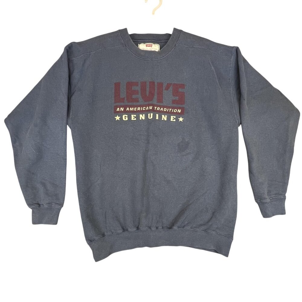 Vintage Levis Mens Large Sweatshirt Blue Crewneck Pullover Made USA Logo 90s